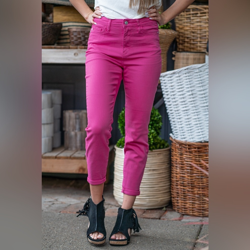 Judy Blue Hot Pink Slim Fit high Rise jeans style 88456 size 11